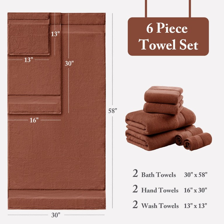 English Elm 6-Piece Turkish Cotton Bath Towel Set 600 GSM Plush Spa Grade Dobby Border B035P549305