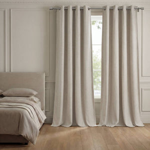 English Elm 2-Piece Mira Total Blackout Panels Linen Texture Polyester Fully Lined Bedroom Set Neutral B035P549308