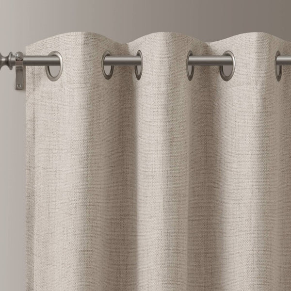 English Elm 2-Piece Mira Total Blackout Panels Linen Texture Polyester Fully Lined Bedroom Set Neutral B035P549308