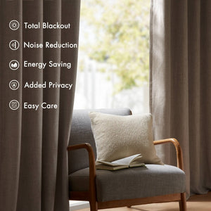 English Elm 2-Piece Mira Total Blackout Panels Linen Texture Polyester Fully Lined Bedroom Set Neutral B035P549308