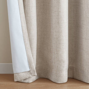 English Elm 2-Piece Mira Total Blackout Panels Linen Texture Polyester Fully Lined Bedroom Set Neutral B035P549308