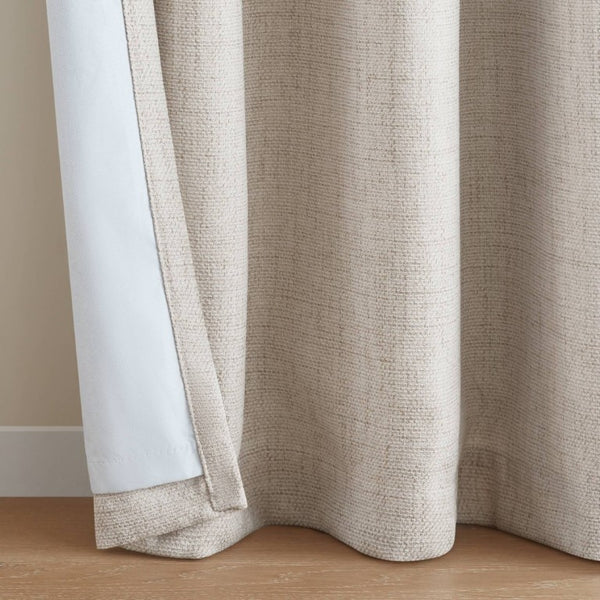English Elm 2-Piece Mira Total Blackout Panels Linen Texture Polyester Fully Lined Bedroom Set Neutral B035P549308