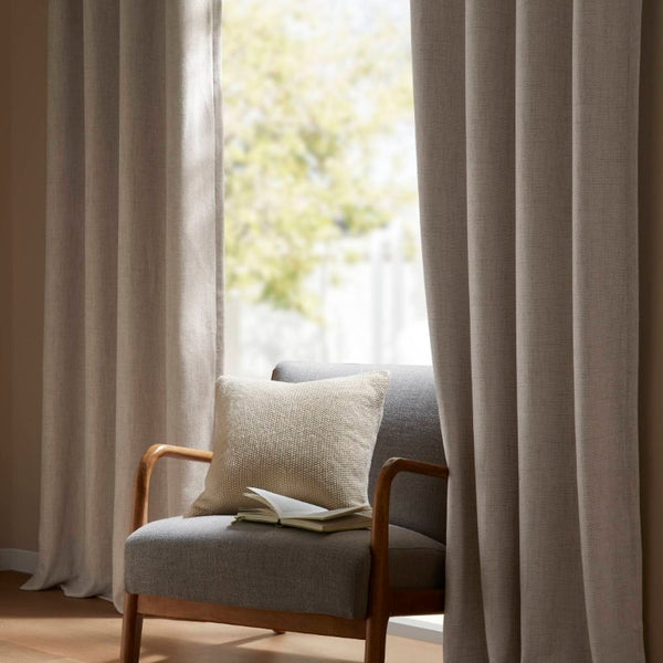 English Elm 2-Piece Mira Total Blackout Panels Linen Texture Polyester Fully Lined Bedroom Set Neutral B035P549308