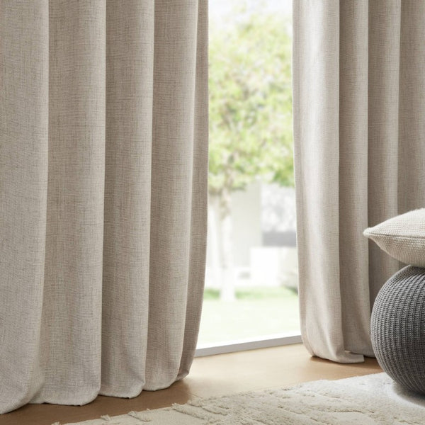 English Elm 2-Piece Mira Total Blackout Panels Linen Texture Polyester Fully Lined Bedroom Set Neutral B035P549308