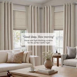 English Elm 2-Piece Mira Total Blackout Panels Linen Texture Polyester Fully Lined Bedroom Set Neutral B035P549308