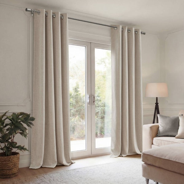 English Elm 2-Piece Mira Total Blackout Panels Linen Texture Polyester Fully Lined Bedroom Set Neutral B035P549308