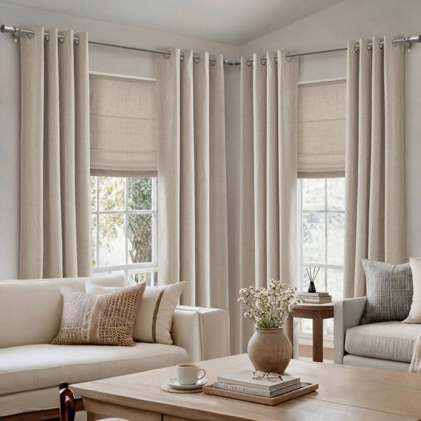 English Elm 2-Piece Mira Total Blackout Panels Linen Texture Polyester Fully Lined Bedroom Set Neutral B035P549308