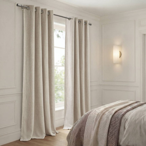 English Elm 2-Piece Mira Total Blackout Panels Linen Texture Polyester Fully Lined Bedroom Set Neutral B035P549308