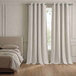 English Elm 2-Piece Mira Total Blackout Panels Linen Texture Polyester Fully Lined Bedroom Set White B035P549309