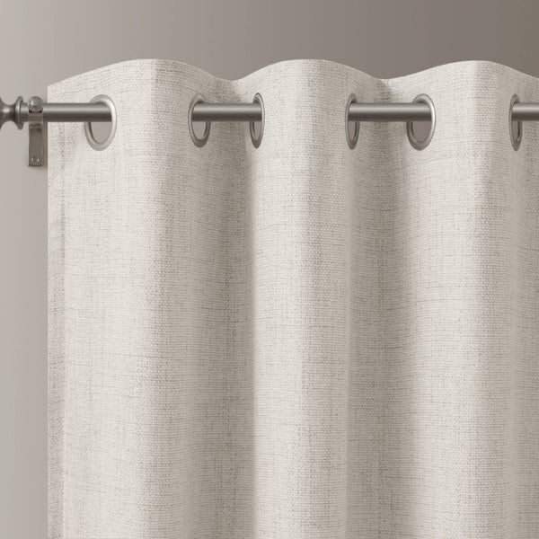 English Elm 2-Piece Mira Total Blackout Panels Linen Texture Polyester Fully Lined Bedroom Set White B035P549309