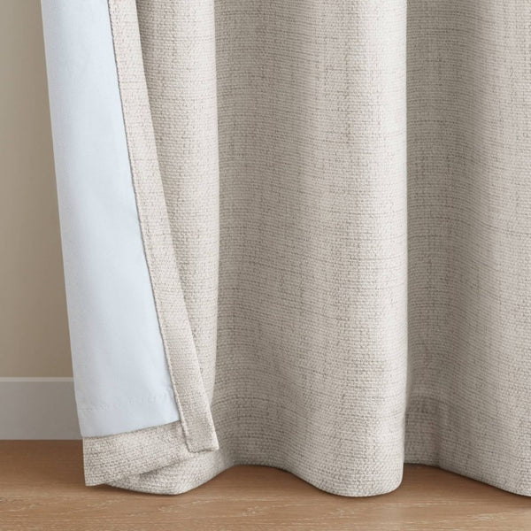 English Elm 2-Piece Mira Total Blackout Panels Linen Texture Polyester Fully Lined Bedroom Set White B035P549309