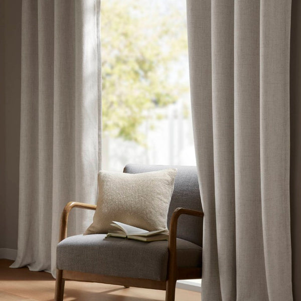English Elm 2-Piece Mira Total Blackout Panels Linen Texture Polyester Fully Lined Bedroom Set White B035P549309