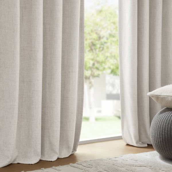 English Elm 2-Piece Mira Total Blackout Panels Linen Texture Polyester Fully Lined Bedroom Set White B035P549309