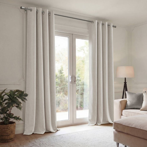 English Elm 2-Piece Mira Total Blackout Panels Linen Texture Polyester Fully Lined Bedroom Set White B035P549309