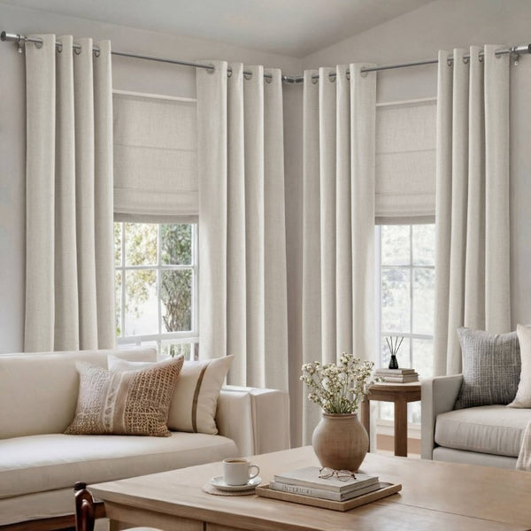 English Elm 2-Piece Mira Total Blackout Panels Linen Texture Polyester Fully Lined Bedroom Set White B035P549309