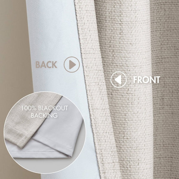 English Elm 2-Piece Mira Total Blackout Panels Linen Texture Polyester Fully Lined Bedroom Set White B035P549309