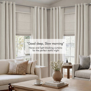 English Elm 2-Piece Mira Total Blackout Panels Linen Texture Polyester Fully Lined Bedroom Set White B035P549309