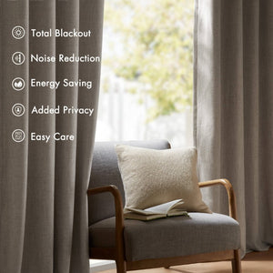 English Elm 2-Piece Mira Total Blackout Panels Linen Texture Polyester Fully Lined Bedroom Set White B035P549309