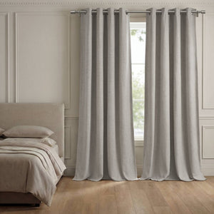 English Elm 2-Piece Mira Total Blackout Panels Linen Texture Polyester Fully Lined Bedroom Set Grey B035P549310