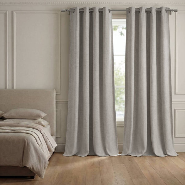 English Elm 2-Piece Mira Total Blackout Panels Linen Texture Polyester Fully Lined Bedroom Set Grey B035P549310
