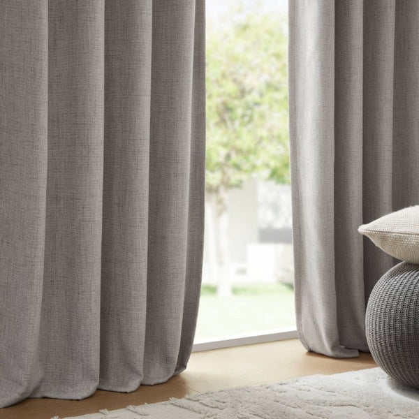 English Elm 2-Piece Mira Total Blackout Panels Linen Texture Polyester Fully Lined Bedroom Set Grey B035P549310
