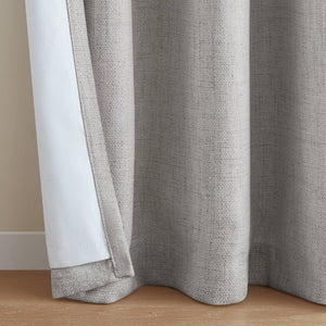 English Elm 2-Piece Mira Total Blackout Panels Linen Texture Polyester Fully Lined Bedroom Set Grey B035P549310