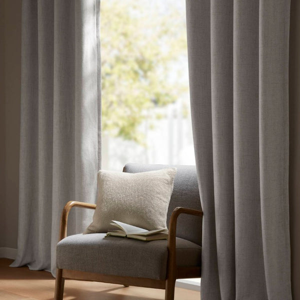 English Elm 2-Piece Mira Total Blackout Panels Linen Texture Polyester Fully Lined Bedroom Set Grey B035P549310