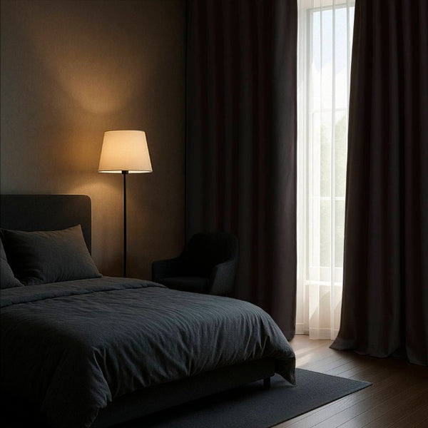 English Elm 2-Piece Mira Total Blackout Panels Linen Texture Polyester Fully Lined Bedroom Set Grey B035P549310