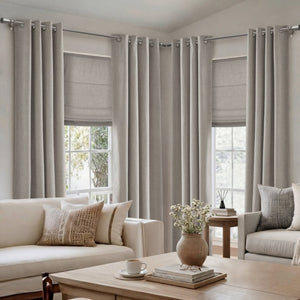 English Elm 2-Piece Mira Total Blackout Panels Linen Texture Polyester Fully Lined Bedroom Set Grey B035P549310