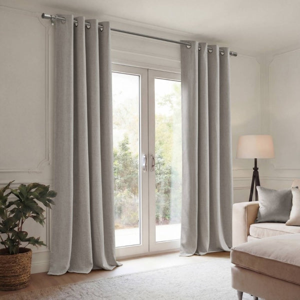 English Elm 2-Piece Mira Total Blackout Panels Linen Texture Polyester Fully Lined Bedroom Set Grey B035P549310
