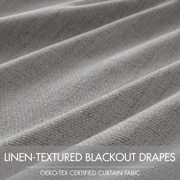 English Elm 2-Piece Mira Total Blackout Panels Linen Texture Polyester Fully Lined Bedroom Set Grey B035P549310