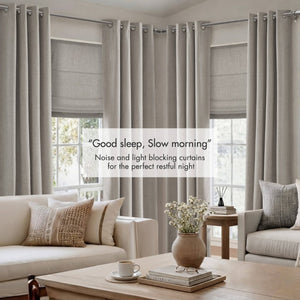 English Elm 2-Piece Mira Total Blackout Panels Linen Texture Polyester Fully Lined Bedroom Set Grey B035P549310