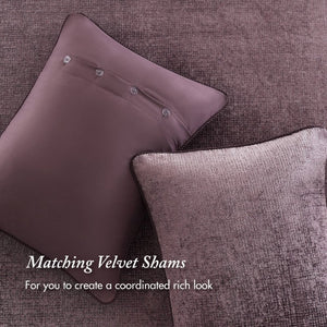 English Elm 8-Piece Queen Comforter Set Velvet Jacquard Faux Fur Embroidered Mauve Bedding Collection B035P549325