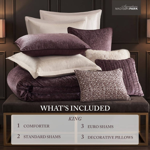 English Elm 8-Piece Queen Comforter Set Velvet Jacquard Faux Fur Embroidered Mauve Bedding Collection B035P549325
