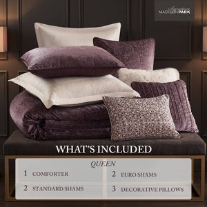 English Elm 8-Piece Queen Comforter Set Velvet Jacquard Faux Fur Embroidered Mauve Bedding Collection B035P549325