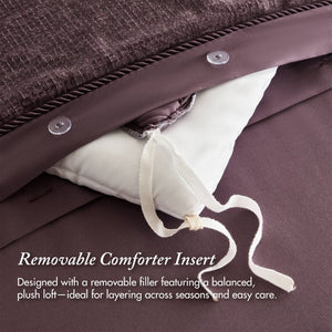 English Elm 8-Piece Queen Comforter Set Velvet Jacquard Faux Fur Embroidered Mauve Bedding Collection B035P549325