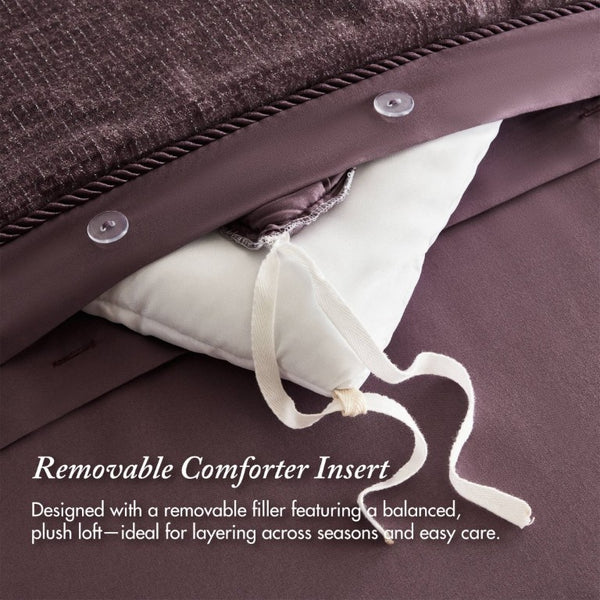 English Elm 8-Piece Queen Comforter Set Velvet Jacquard Faux Fur Embroidered Mauve Bedding Collection B035P549325