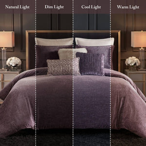 English Elm 8-Piece Queen Comforter Set Velvet Jacquard Faux Fur Embroidered Mauve Bedding Collection B035P549325