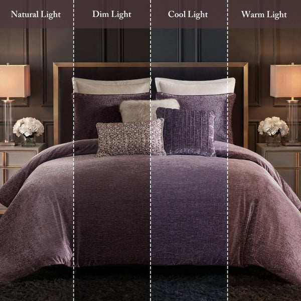 English Elm 8-Piece Queen Comforter Set Velvet Jacquard Faux Fur Embroidered Mauve Bedding Collection B035P549325