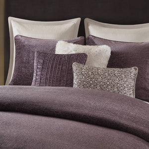 English Elm 8-Piece Queen Comforter Set Velvet Jacquard Faux Fur Embroidered Mauve Bedding Collection B035P549325