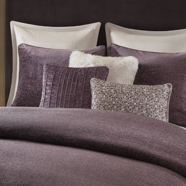 English Elm 8-Piece Queen Comforter Set Velvet Jacquard Faux Fur Embroidered Mauve Bedding Collection B035P549325