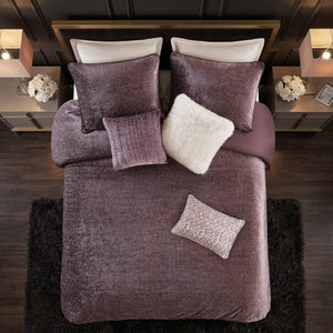English Elm 8-Piece Queen Comforter Set Velvet Jacquard Faux Fur Embroidered Mauve Bedding Collection B035P549325