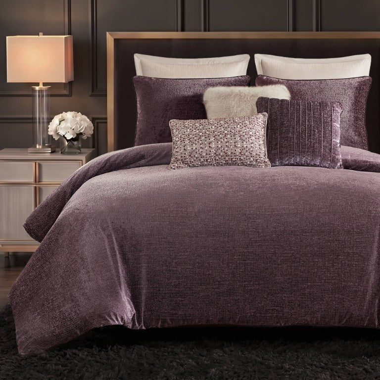 English Elm 9-Piece King Velvet Jacquard Comforter Set with Faux Fur and Charmeuse Shams 9-Piece King Comforter Set Mauve B035P549326