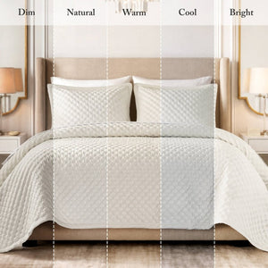 English Elm 3-Piece Queen Velvet Coverlet Set with Cross-Stitch Quilting for Elegant Bedrooms White B035P549327