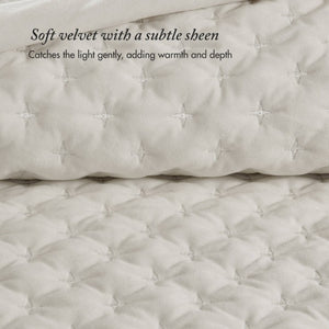 English Elm 3-Piece Queen Velvet Coverlet Set with Cross-Stitch Quilting for Elegant Bedrooms White B035P549327