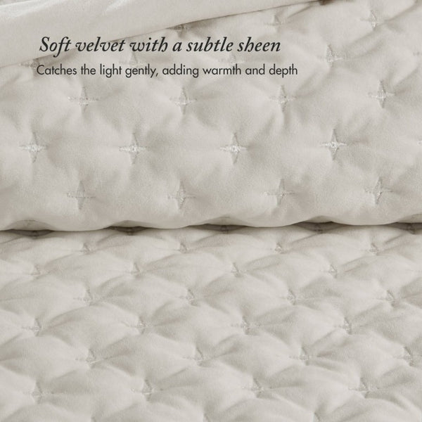 English Elm 3-Piece Queen Velvet Coverlet Set with Cross-Stitch Quilting for Elegant Bedrooms White B035P549327