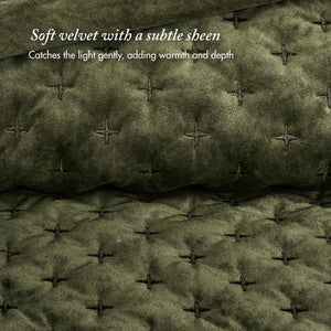 English Elm 3-Piece Queen Velvet Coverlet Set with Cross-Stitch Quilting for Elegant Bedrooms Green B035P549329