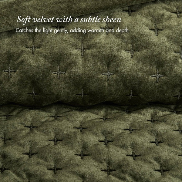English Elm 3-Piece Queen Velvet Coverlet Set with Cross-Stitch Quilting for Elegant Bedrooms Green B035P549329