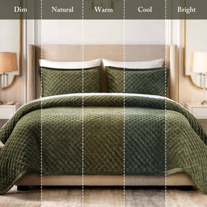 English Elm 3-Piece Queen Velvet Coverlet Set with Cross-Stitch Quilting for Elegant Bedrooms Green B035P549329