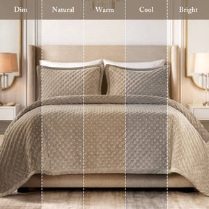 English Elm 3-Piece Queen Velvet Coverlet Set with Cross-Stitch Quilting for Elegant Bedrooms Taupe B035P549331